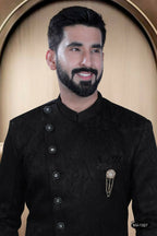 Joban Fashion Men's Black Satin Kurta with Pyjama | Grocsy