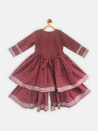 Ahalyaa Maroon Pure Cotton Digital Printed Kids Kurta Sharara Set For Girls | Grocsy