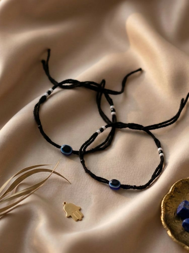 NVR Women Set of 2 Black Beaded Evil Eye Anklet | Grocsy