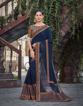 Navy Blue Silkresham And Cord Embroidery, Applique Saree - Norita Hit | Grocsy