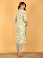 Aramya Yellow Soft Cotton Floral Print Straight Kurta Pant Set for Women | Grocsy