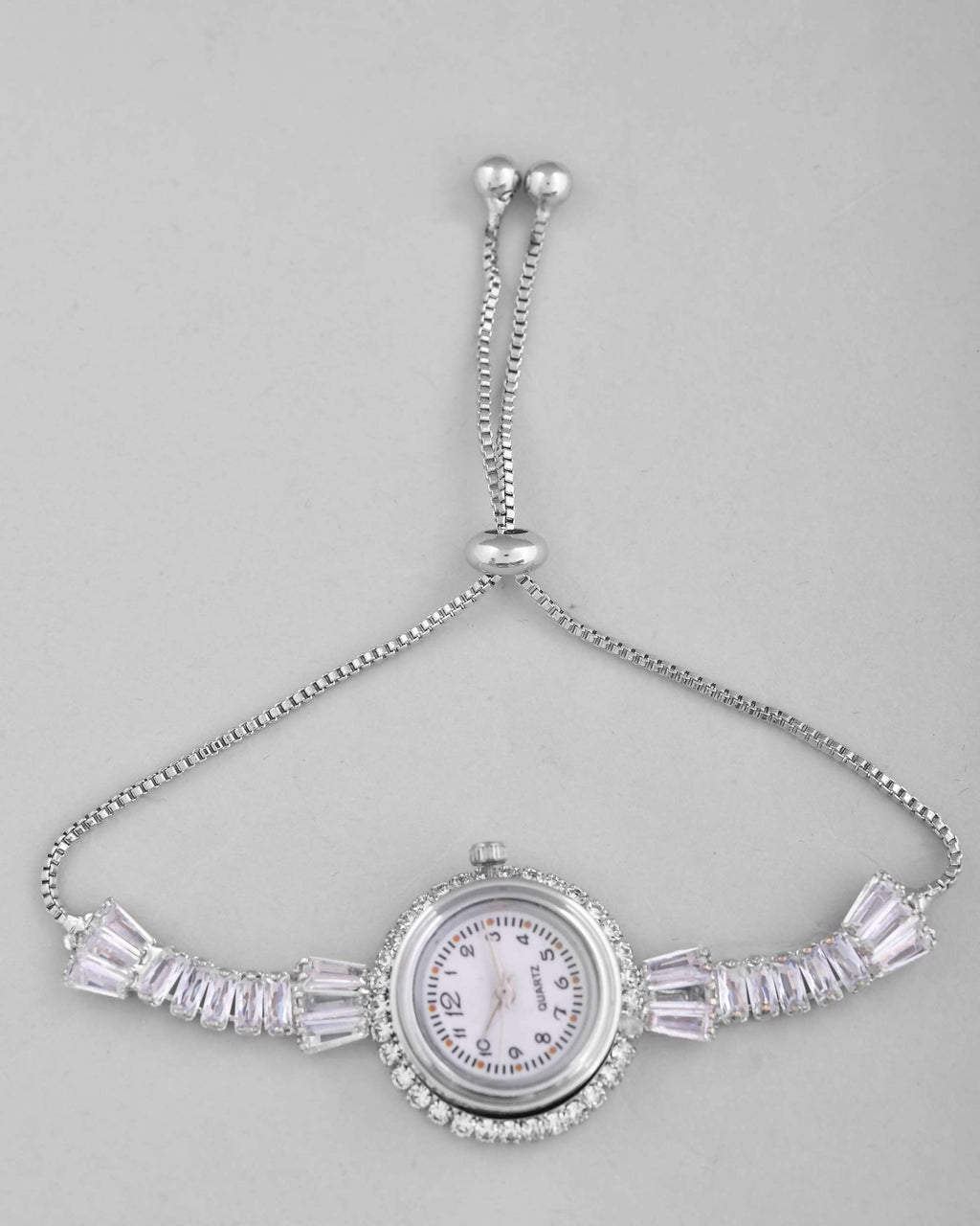 VOJ Silver Plated Crystal Studded Watch Bracelet | Grocsy