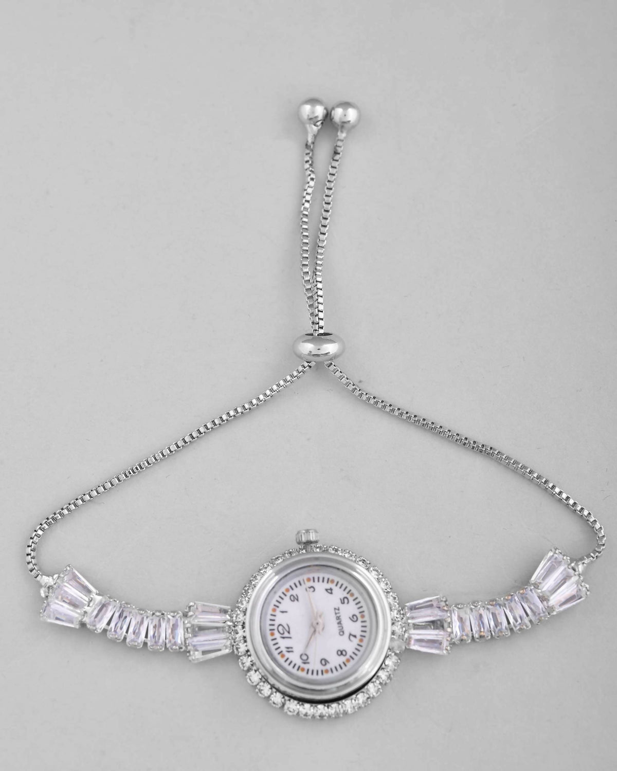 VOJ Silver Plated Crystal Studded Watch Bracelet | Grocsy