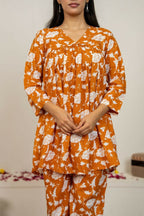 Joban Fashion Peach Hand Block Print Cotton Kurta Set | Grocsy
