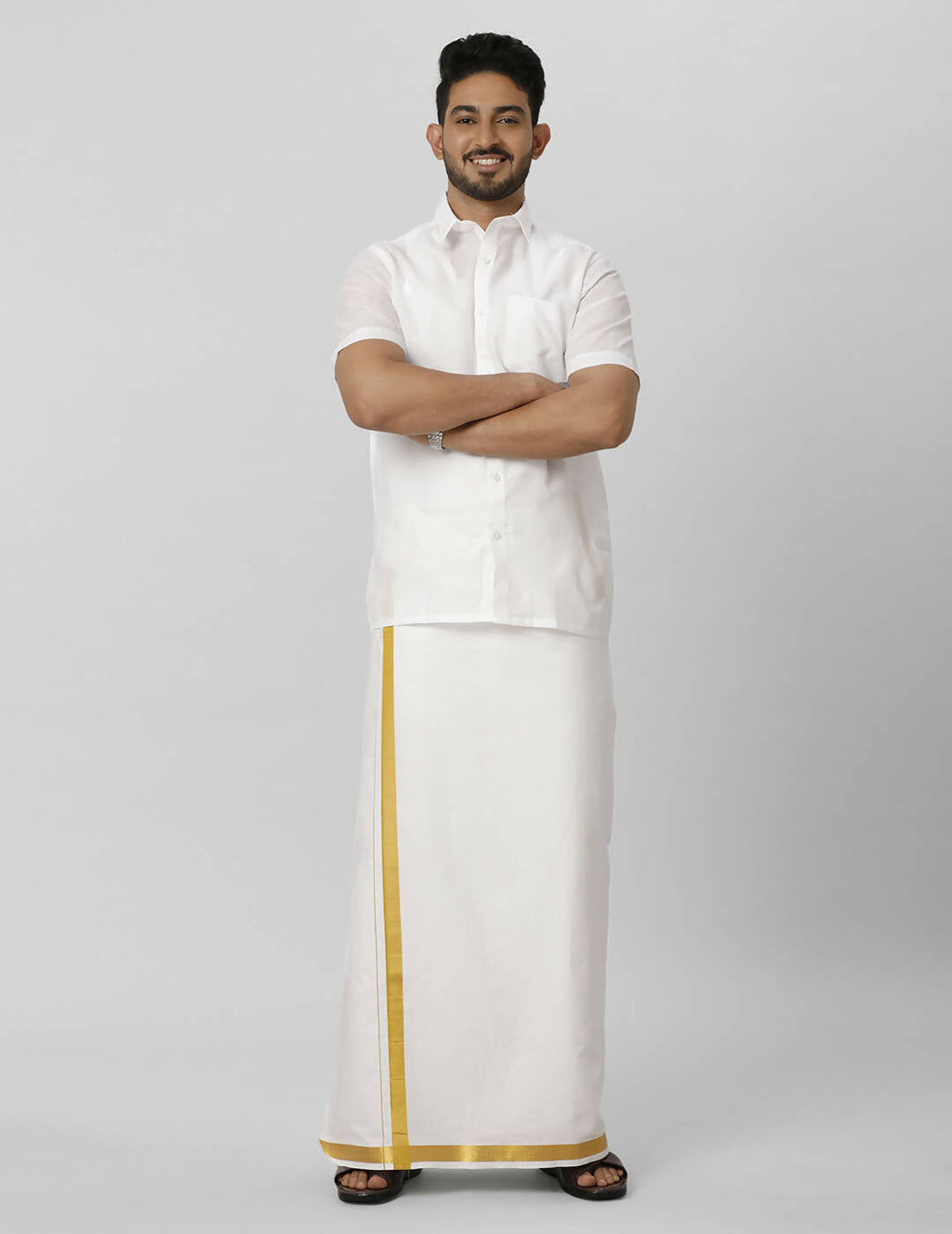Ramraj Cotton Mens Half Sleeve Formal Poly Cotton White Shirt | Grocsy