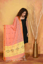 Very Much Indian Handloom Pure Cotton Paithani Dupatta Orange | Grocsy