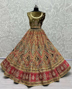 Jyoti Fashion Women's Pista Green Velvet Golden Gotta, Multi Thread Embroidered with Diamond Work Wedding Lehenga Choli | Grocsy