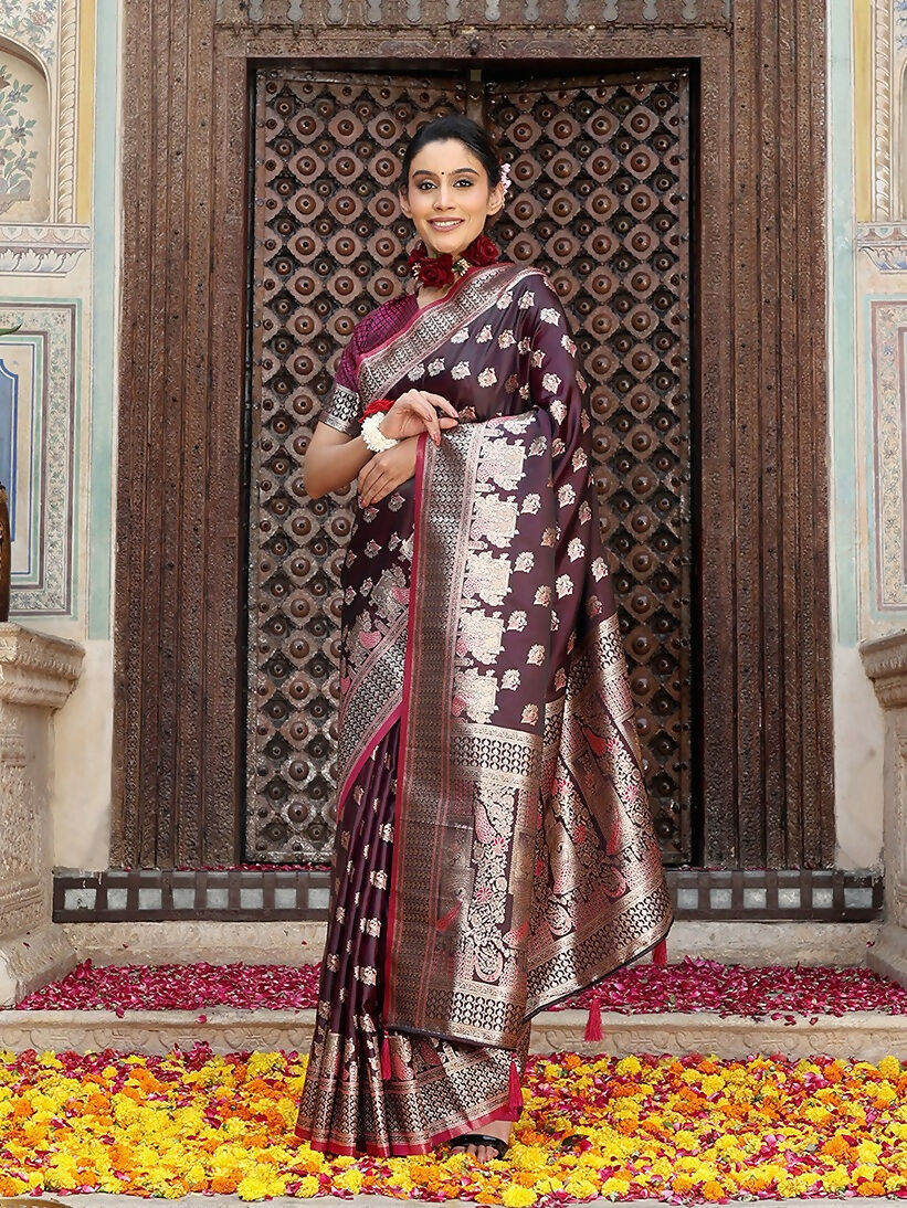 Shree Shyam Fashion Purple Silk Saree | Grocsy