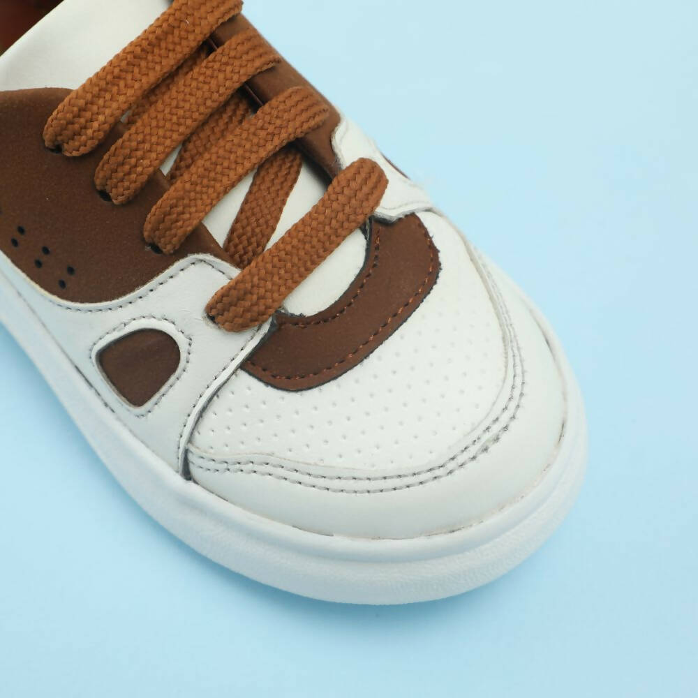 Tiny Bugs Boys Lace Up Casual Shoes - White & Brown | Grocsy