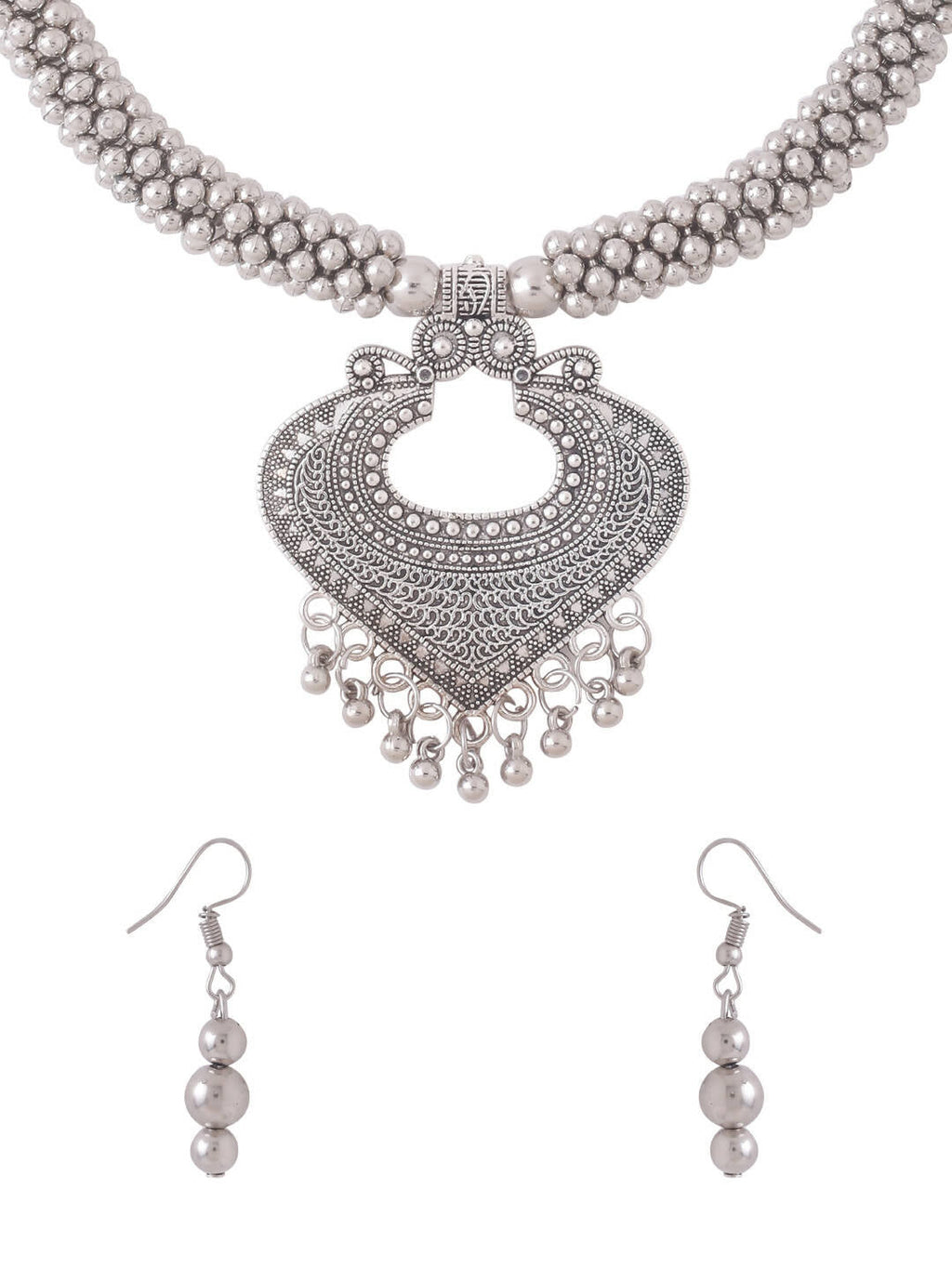 NVR Women Silver Toned Oxidised Jewellery Set | Grocsy