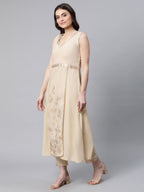 Ahalyaa Women Beige Pure Cotton Printed Floral Kurta With Trousers | Grocsy