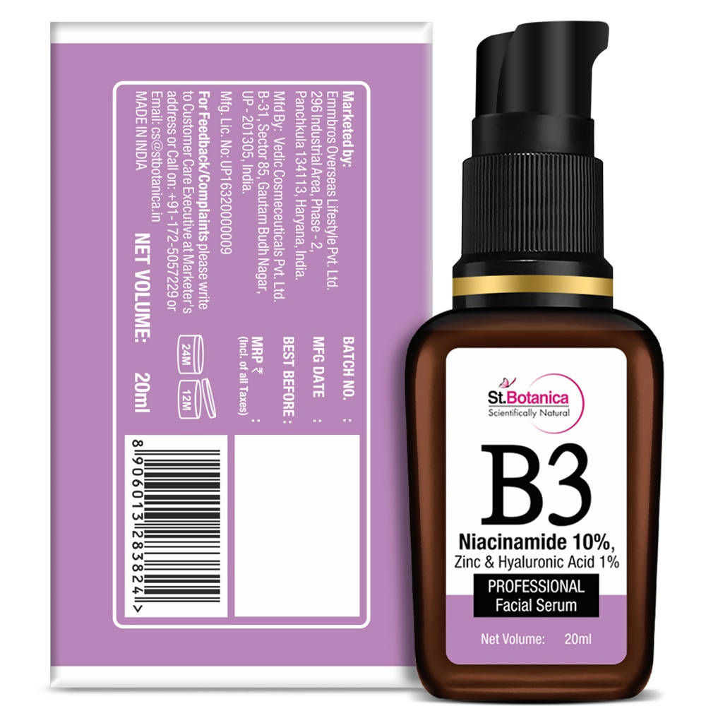 St.Botanica B3 Niacinamide, Zinc & Hyaluronic Acid Professional Facial Serum | Grocsy
