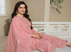 Anaita Peach Heavy Natural Crepe Stitched Suit with Embroidery & Zarkhan Work | Grocsy