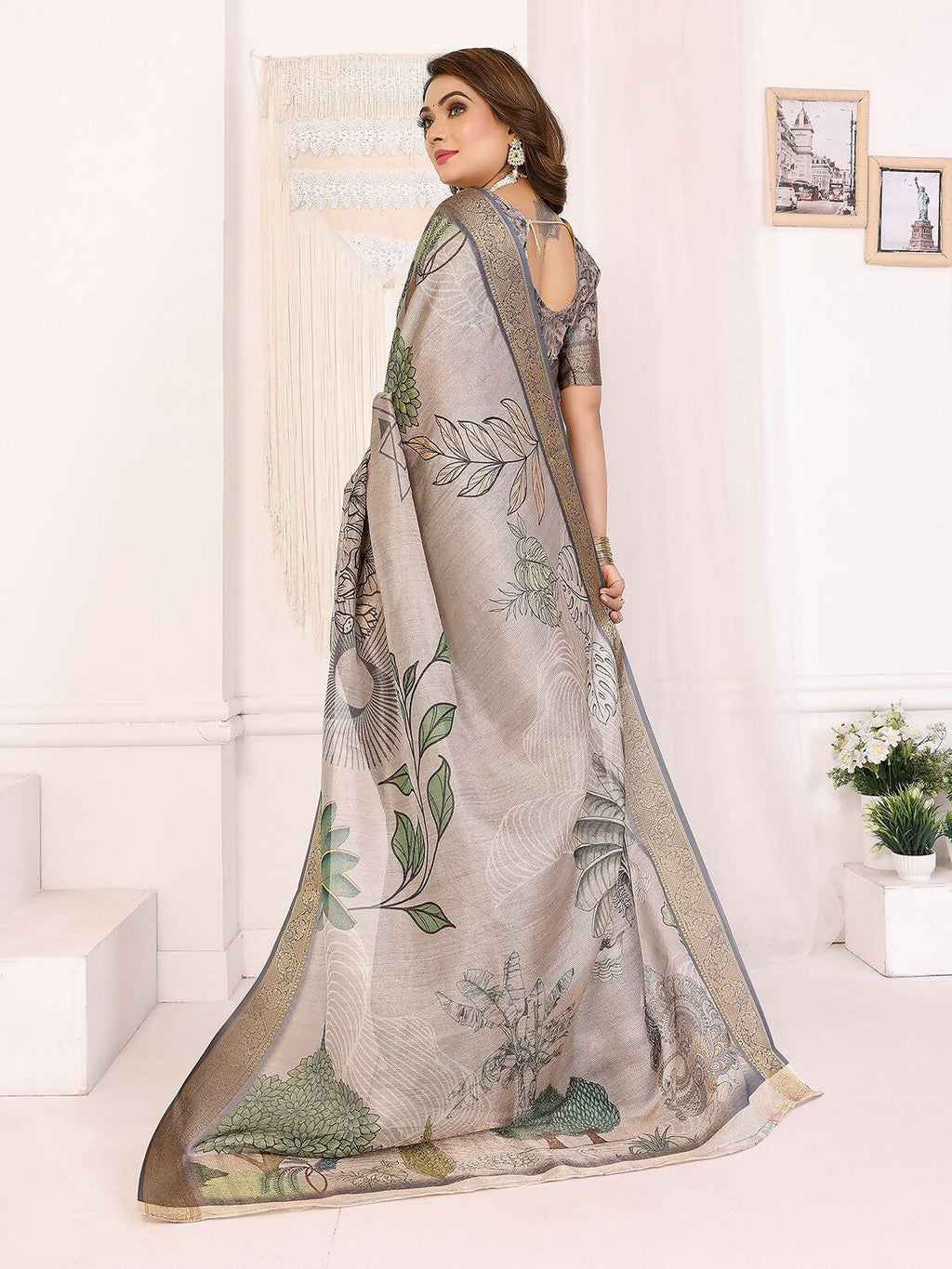 Joban Fashion Mutlicolor Art Print pattern Banarasi Silk Sarees | Grocsy