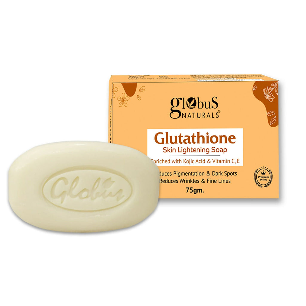 Globus Naturals Glutathione Skin Lightening Soap Enriched with Kojic Acid & Vitamin C, E, Reduces Dark Spots, Wrinkles & Fine Lines | Grocsy