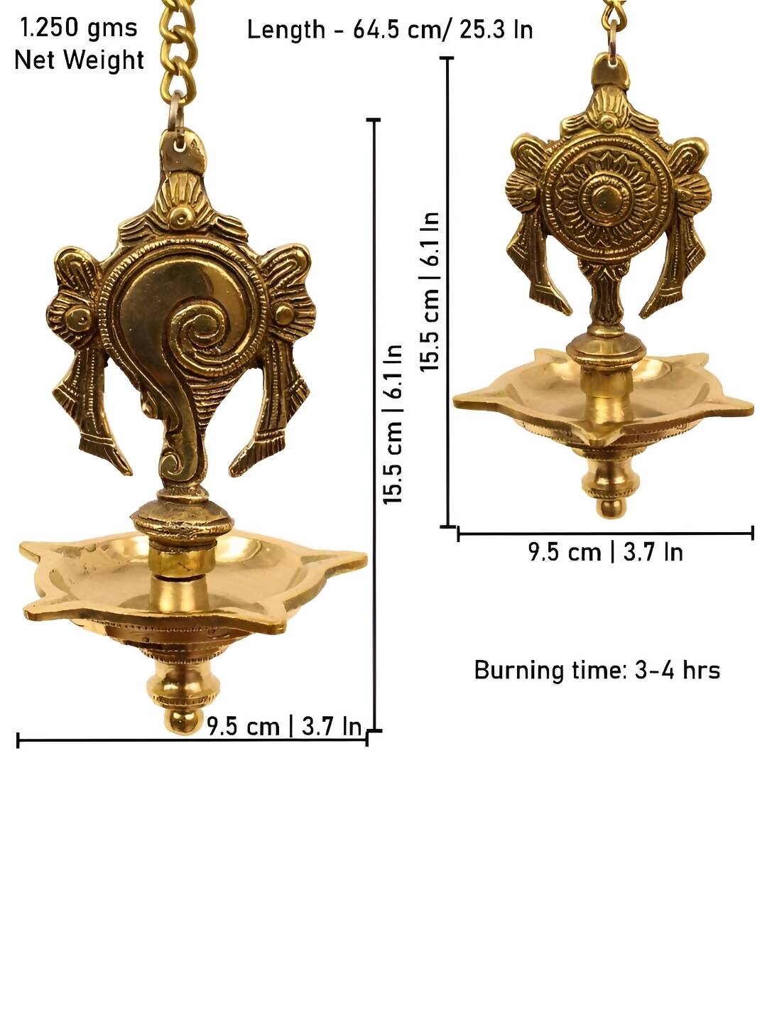 Spillbox Gold-Toned 2 Pieces Brass Shangu Chakra Diyas Wall Hanging Pooja Essentials | Grocsy