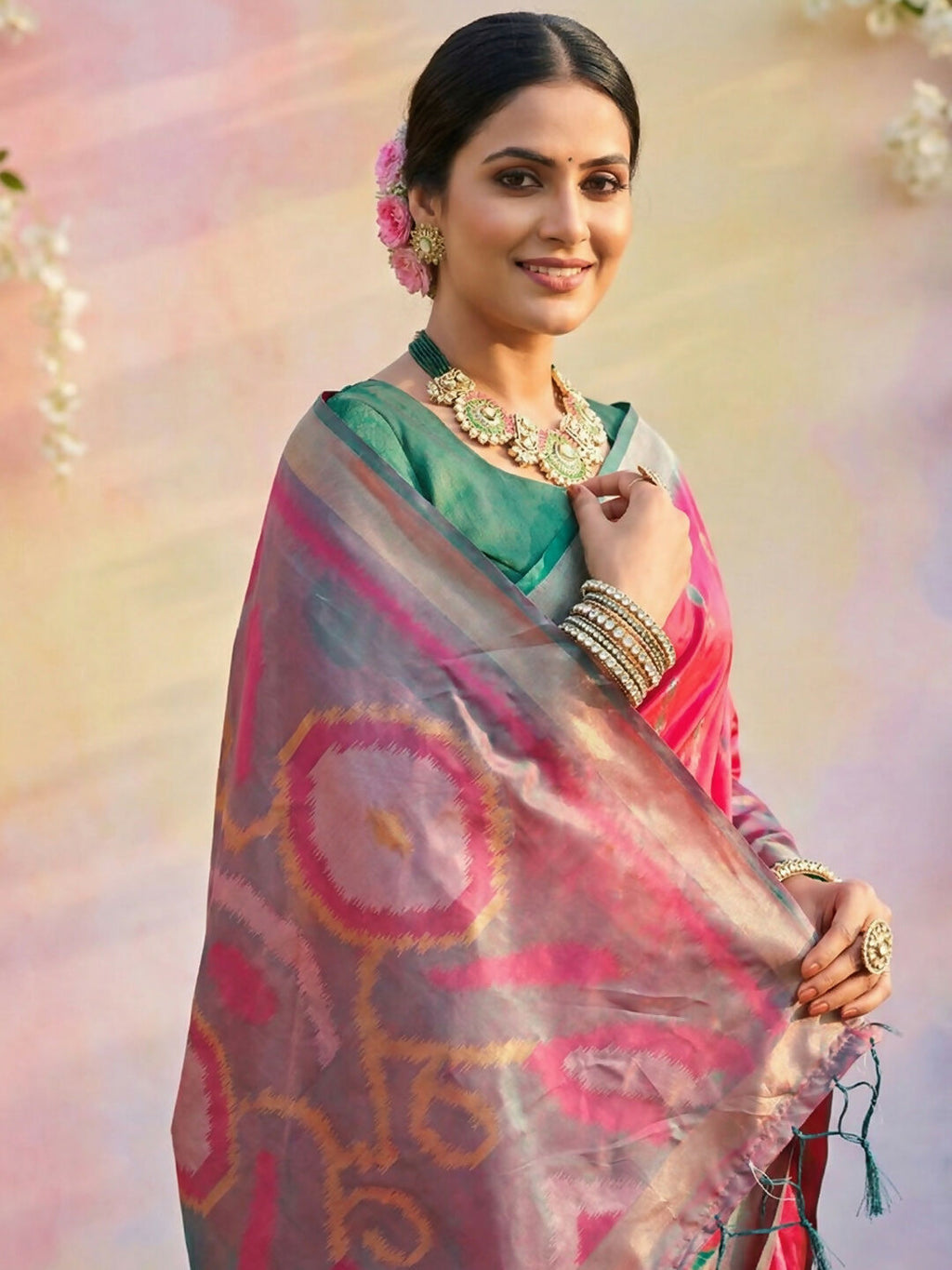Shree Shyam Fashion Pink Soft Silk Saree | Grocsy