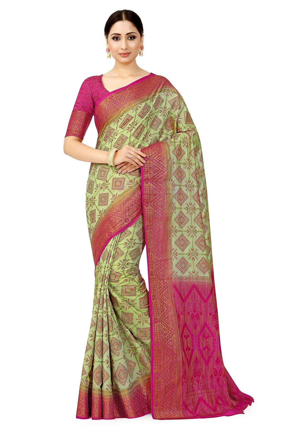 Mimosa Women's Patola Style Art Silk Green Saree | Grocsy