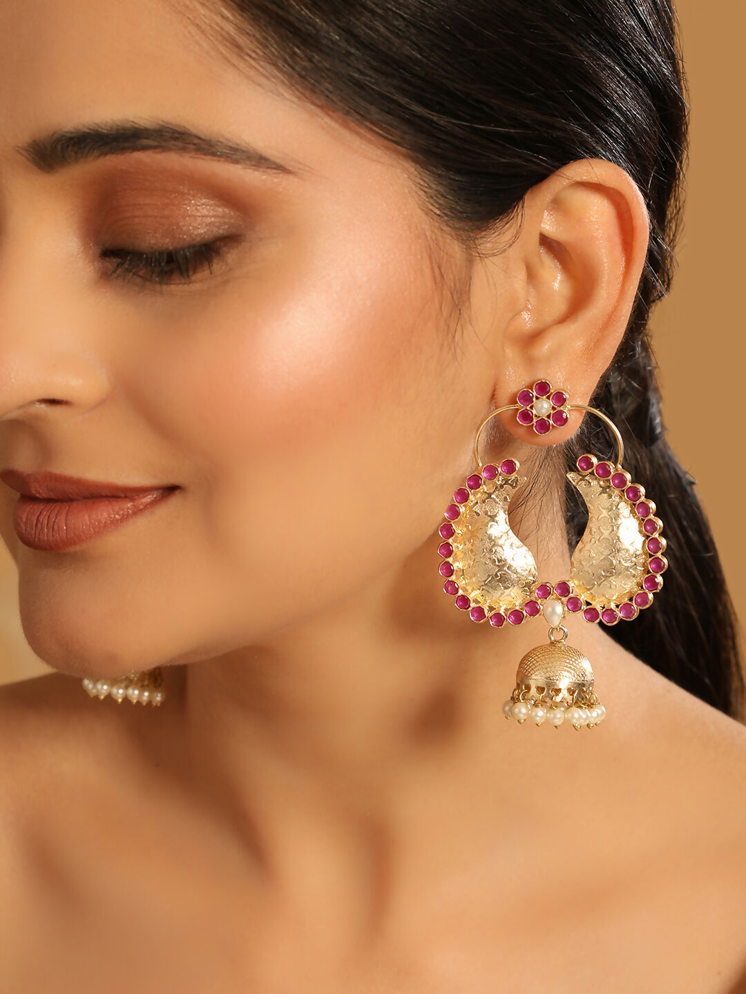 Nuyug 22K Gold Plated Pink Paisley Bloom Earrings | Grocsy