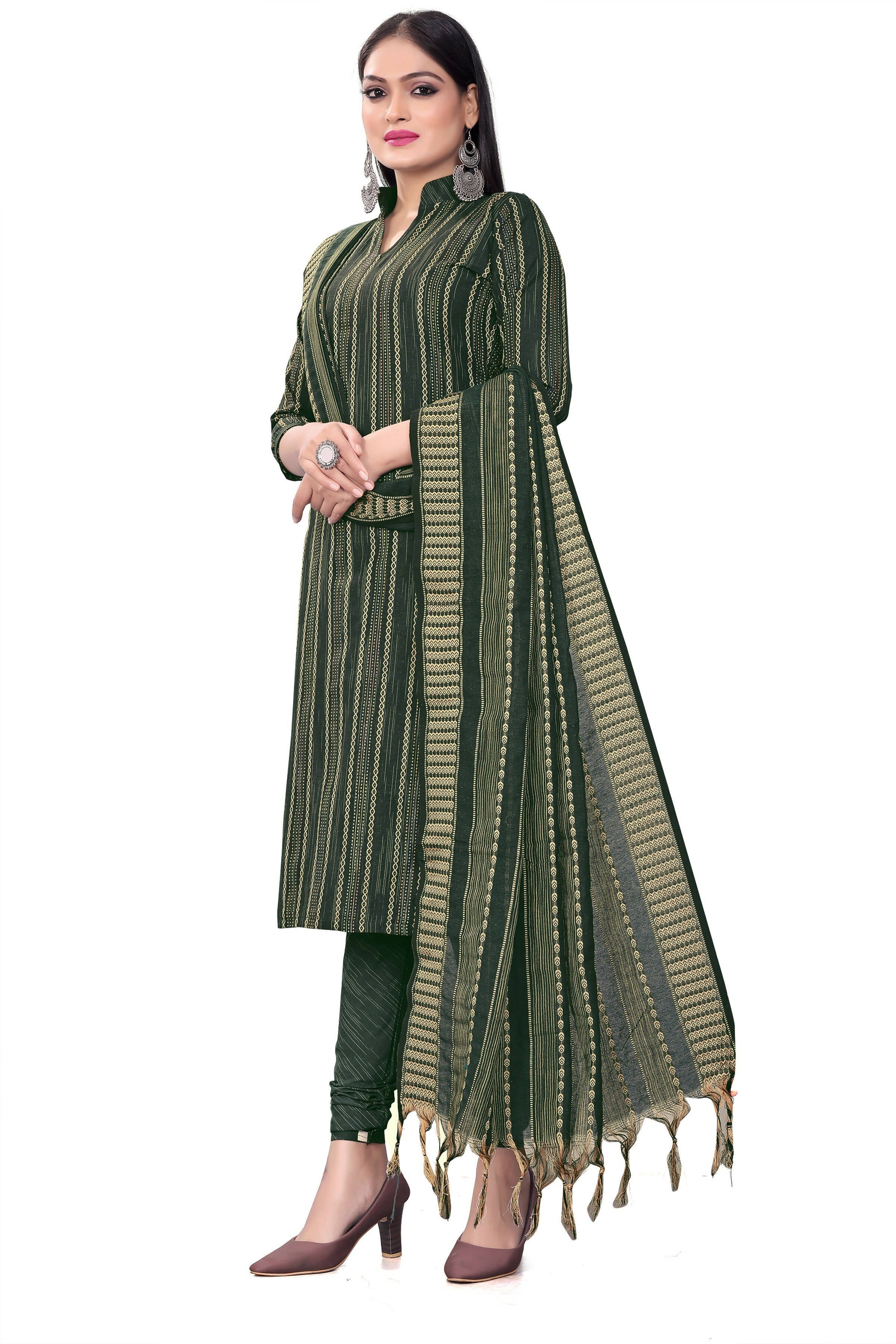 Green Cotton Jacquard Woven Unstitched Dress Material - Tanvi | Grocsy