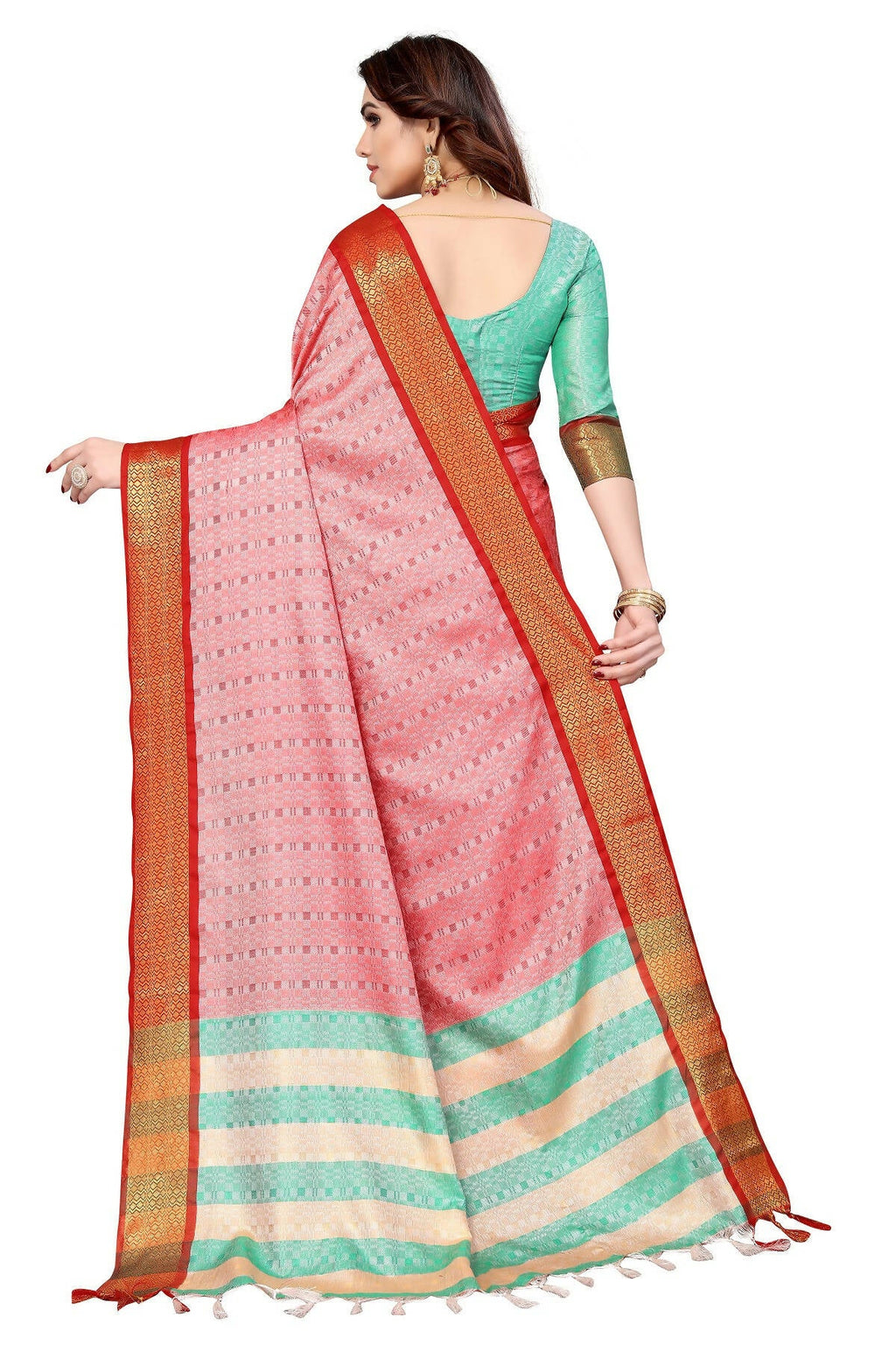 Vamika Weaving Pink Cotton Silk Saree | Grocsy