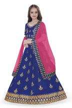 Dwiden Royal Blue Kamal Tafetta Sattin Semi-Stitched Girl's Lehenga Choli | Grocsy