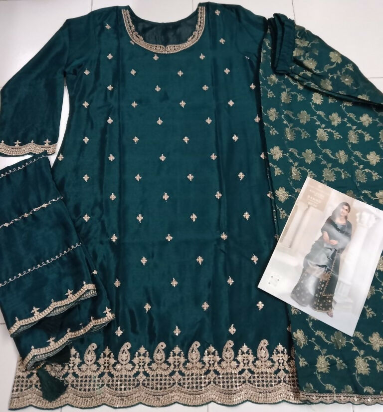 Vastranavya Exquisite Teal Heavy Chinon with Embroidered & Sequins Work Salwar Suits | Grocsy