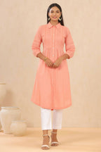 Juniper Womens Blush Pink Cotton Slub Solid Mid Length Shirt Dress With Lace Detailing | Grocsy