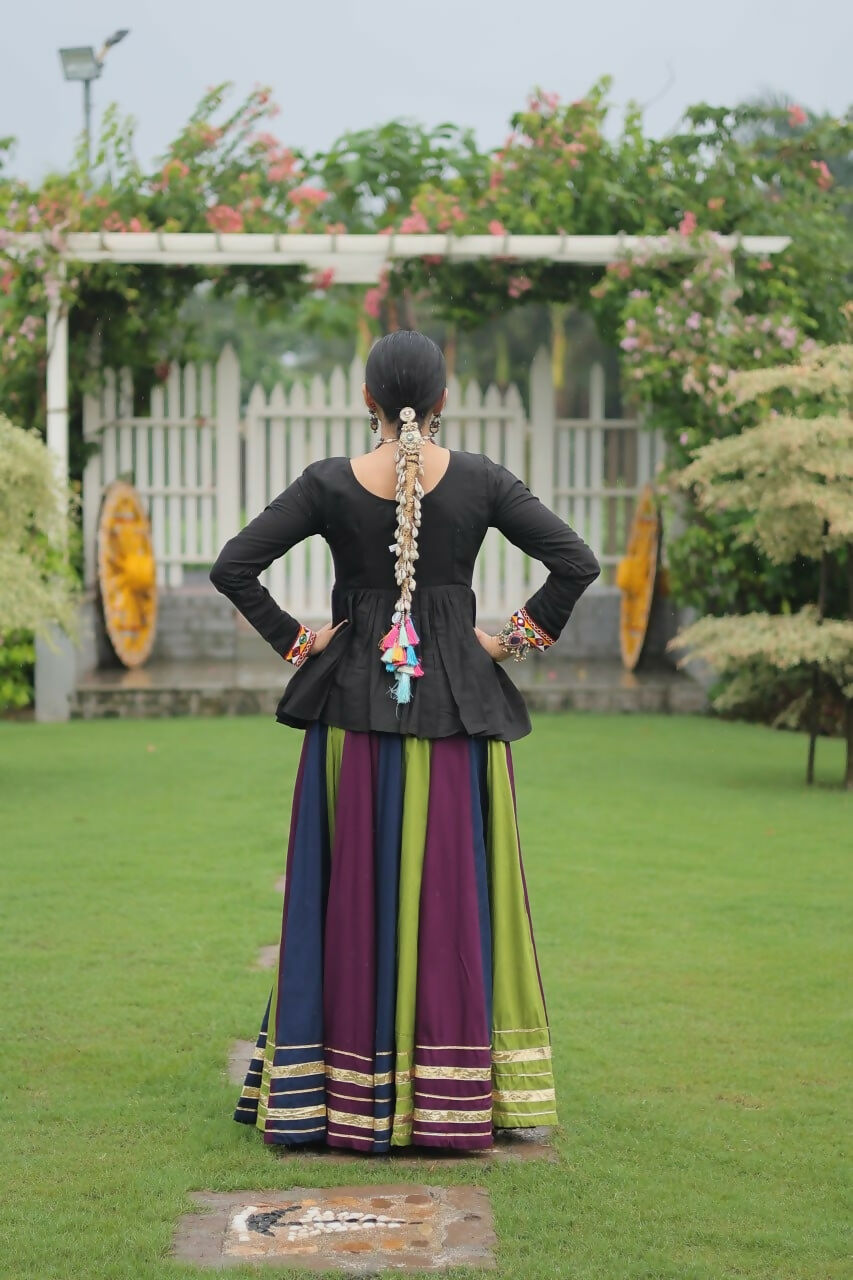 Teeya Creation Multi Colour Reyon Silk Gamathi Work Navratri lehenga Choli | Grocsy