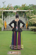 Teeya Creation Multi Colour Reyon Silk Gamathi Work Navratri lehenga Choli | Grocsy
