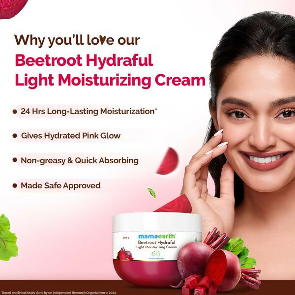 Mamaearth Beetroot Hydraful Light Moisturizing Cream with Beetroot & Hyaluronic Acid For Hydrated Pink Glow | Grocsy