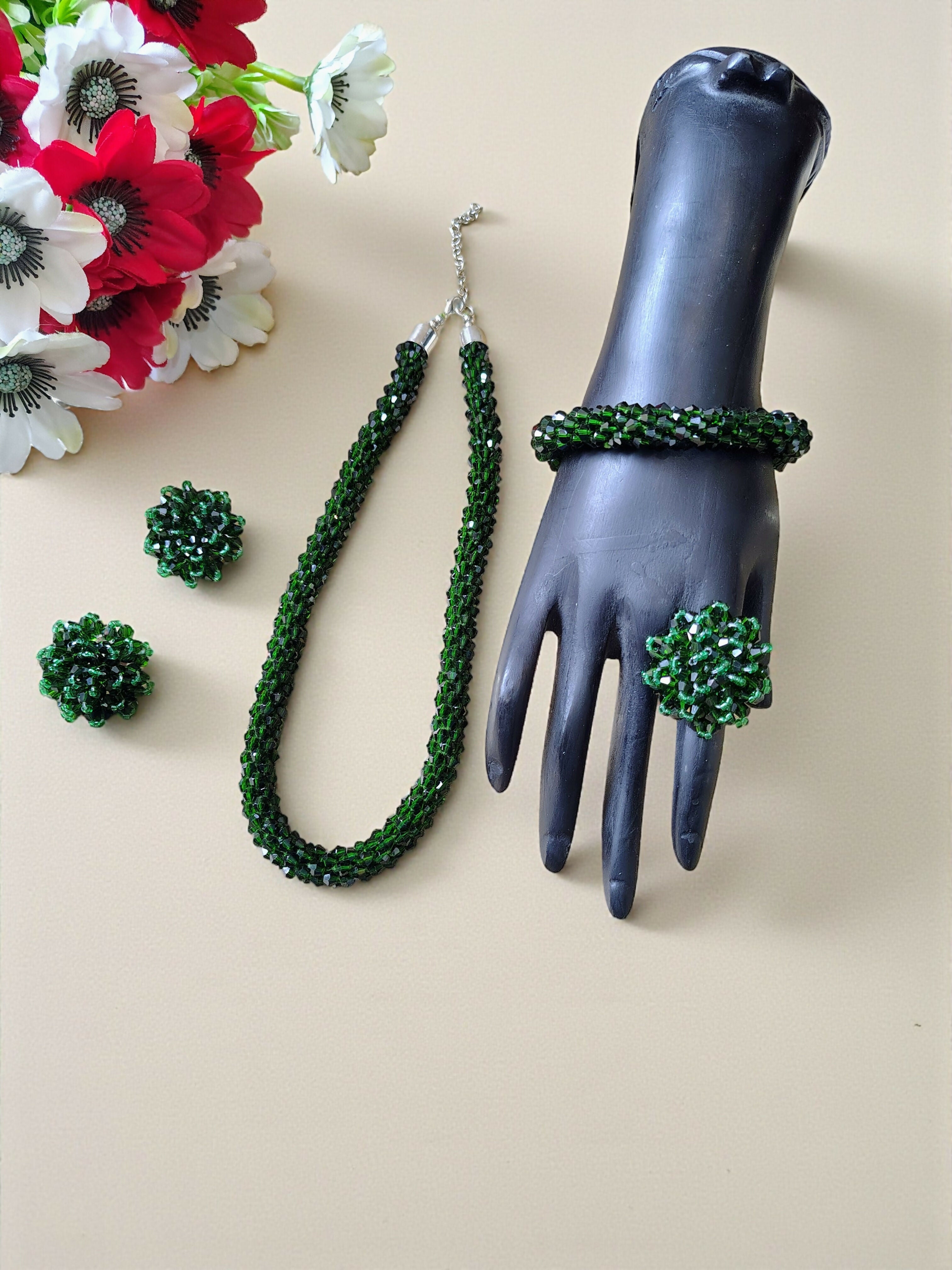 Inhanns Rangshine 4-In-1 Crystal Glam Set - Handmade - Dark Green | Grocsy