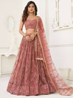 Pink Butterfly Soft Net Embroidery With Real Mirror Work Lehenga Choli - Jihu Culture | Grocsy