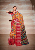 Orange Cotton Floral Printed Saree With Unstitched Blouse Piece - Kathika | Grocsy