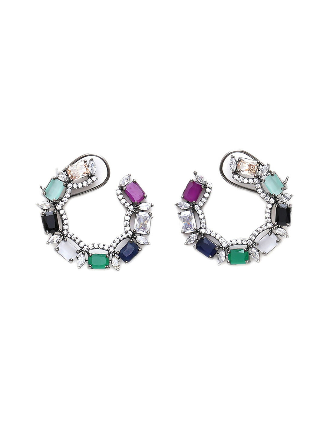 Multi Silver Stud Earrings- Ruby Raang | Grocsy
