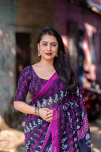 Purple Linen Blend Ethnic Motifs Saree with Unstitched Blouse - A2M | Grocsy
