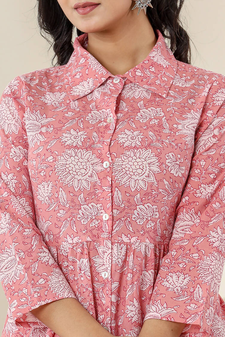 Kaajh Women's Pink Printed Cotton Co-ord Set | Grocsy