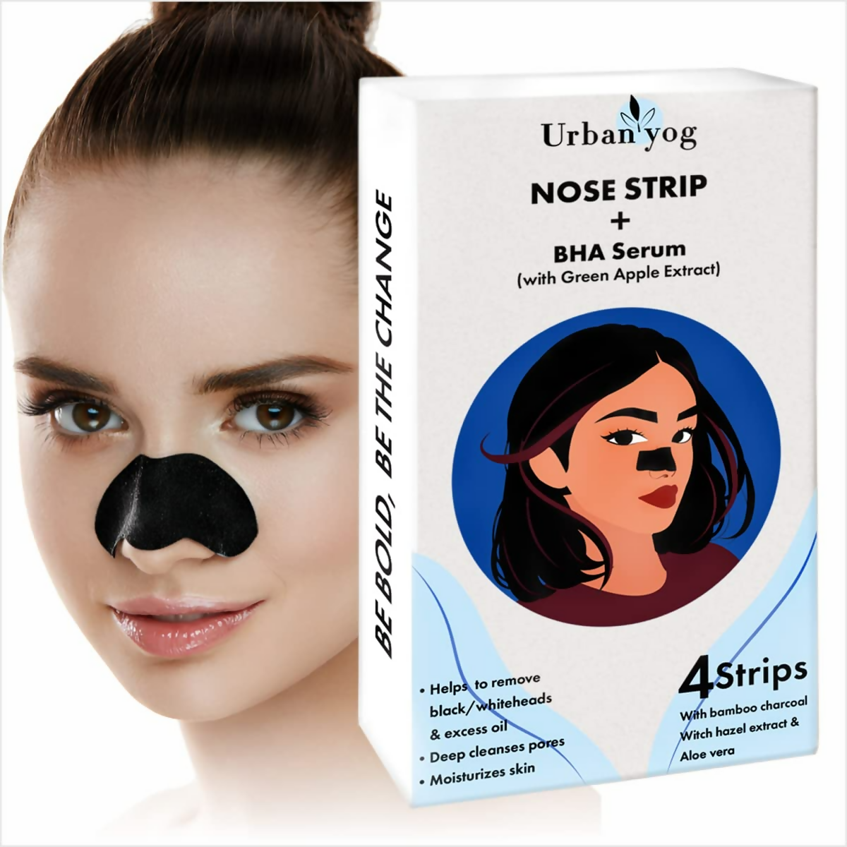 Urban Yog Nose Strip for Blackheads & Whiteheads Removal (4 Strips) + BHA Serum | Grocsy