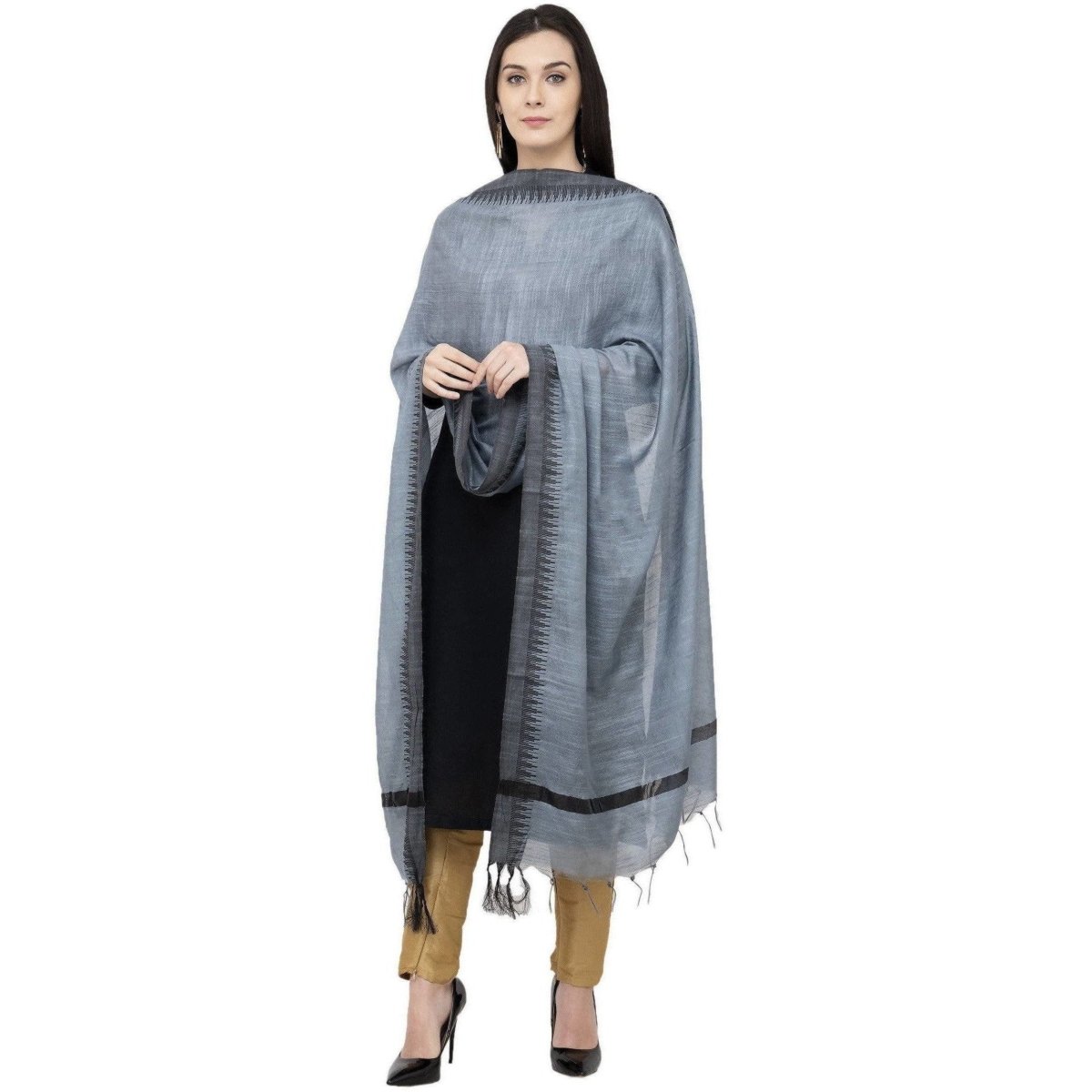 A R Silk Black Temple border Regular Dupatta Color Gray Dupatta or Chunni | Grocsy
