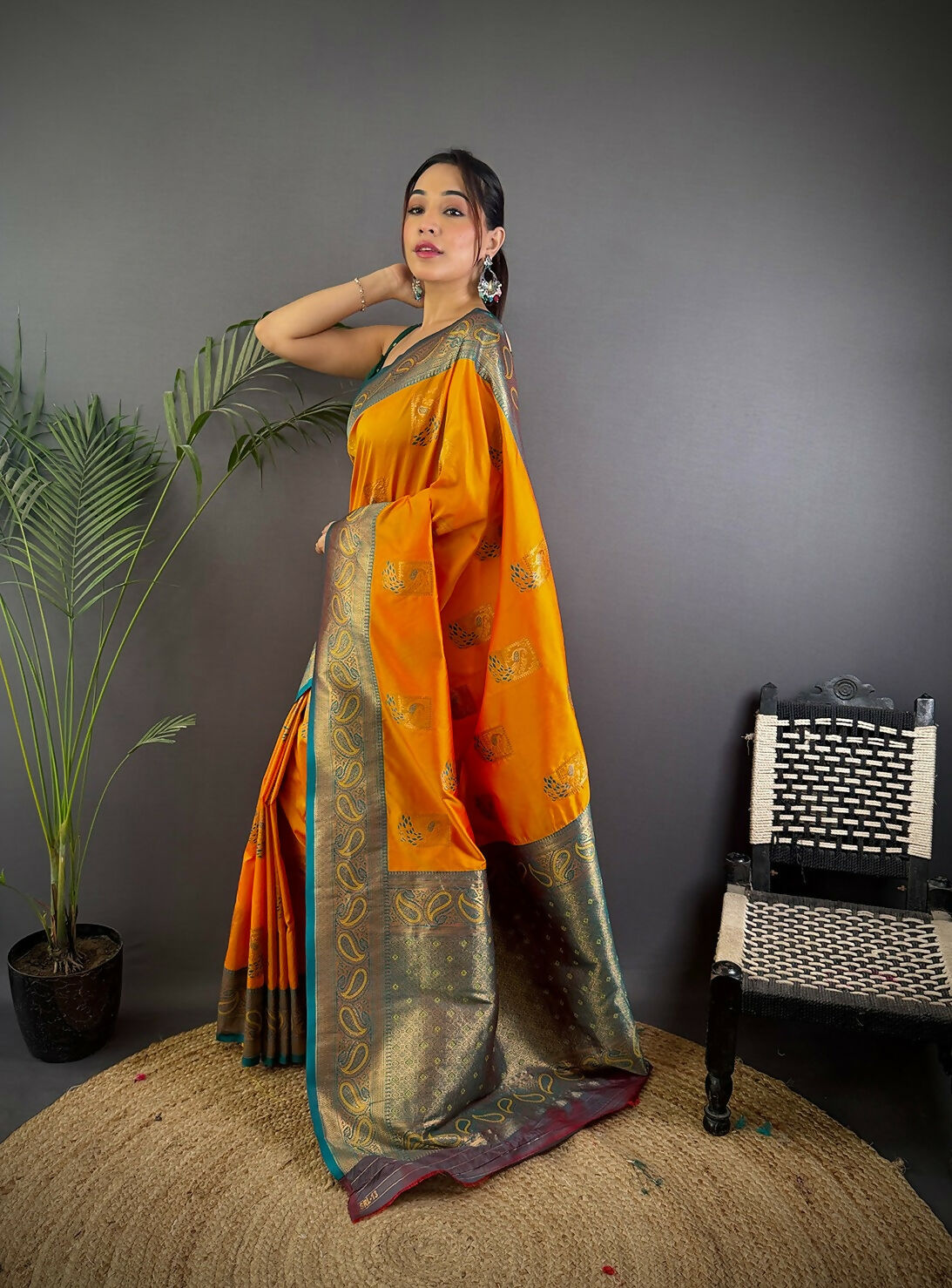 Joban Fashion Grey Peacock Banarasi Silk Sarees | Grocsy