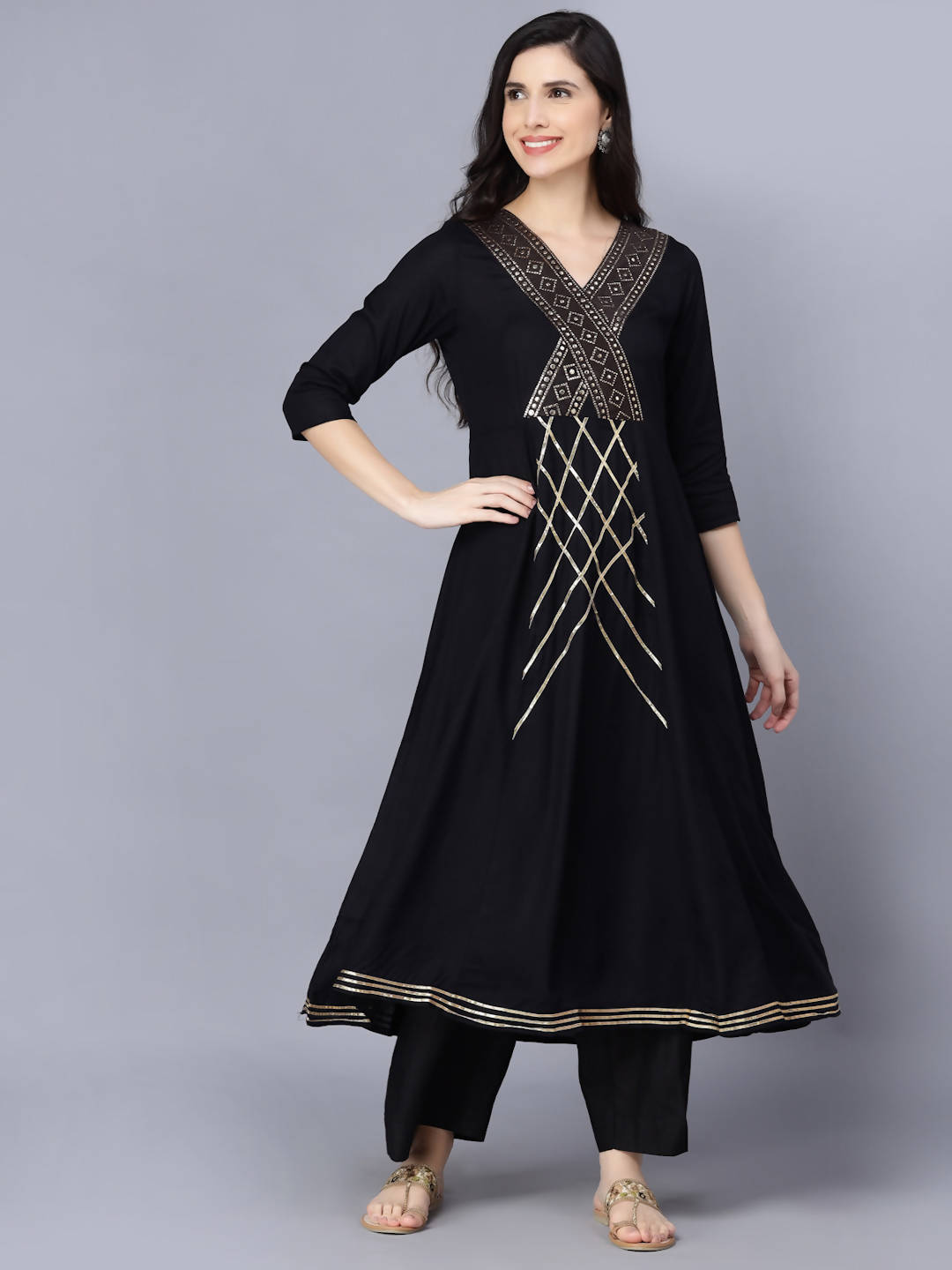 Myshka Women Black Printed Kurta with Dupatta | Grocsy