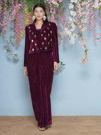 Joban Fashion Wine Hand Embellished Jacket with inner and skirt | Grocsy