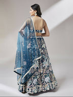House of Panchhi Navy blue Net Sequinse Work Lehenga & Blouse with Dupatta | Grocsy