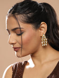 Gold-Toned White Kundan Contemporary Gold-Polished Drop Earrings - Ruby Raang | Grocsy