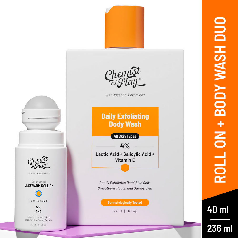Chemist At Play Lactic Acid Exfoliating Body Wash & AHA Underarm Roll-On Combo | Grocsy