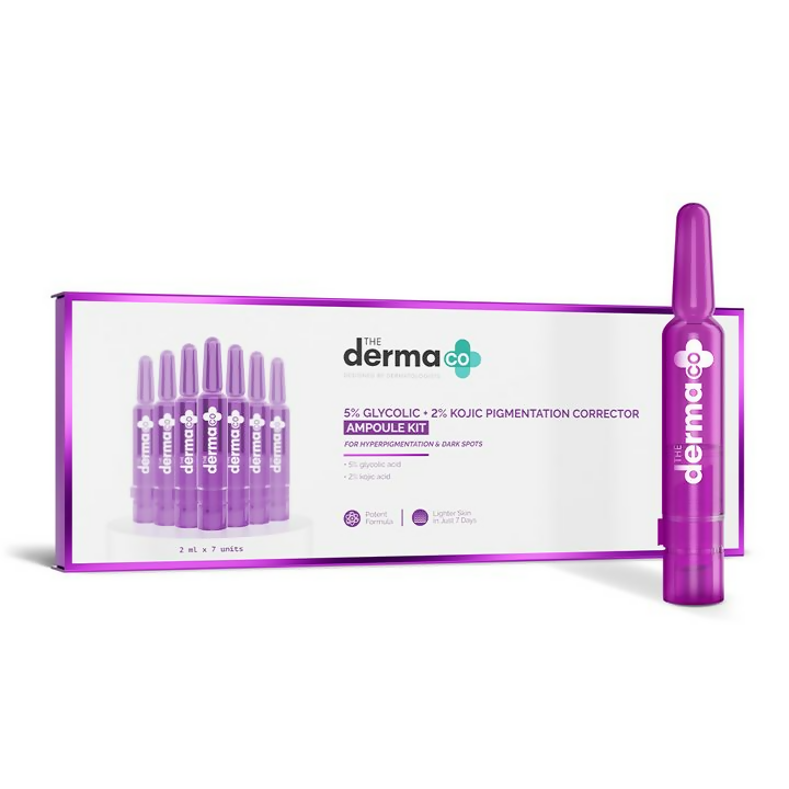 The Derma Co 5% Glycolic + 2% Kojic Pigmentation Corrector Ampoule Kit | Grocsy