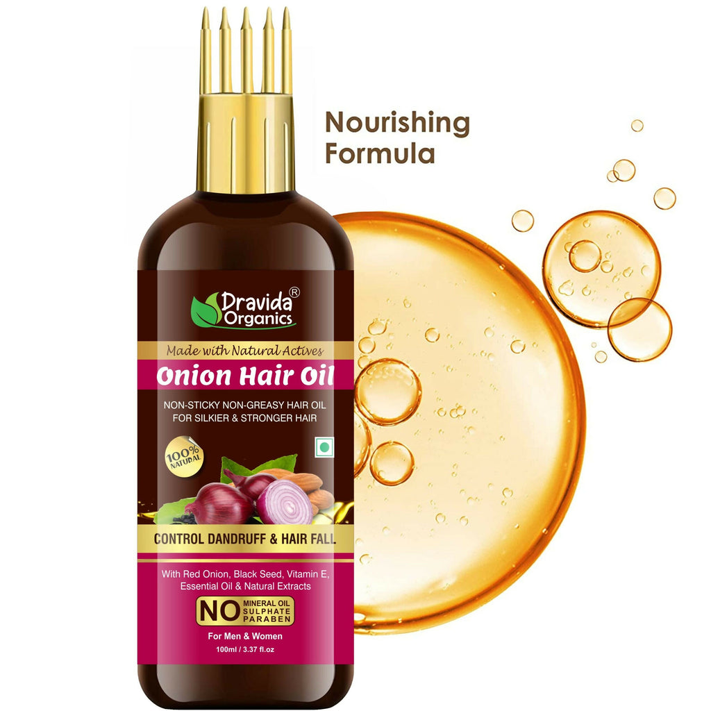 Dravida Organics Onion Hair Oil with Onion & Black Seed | Grocsy