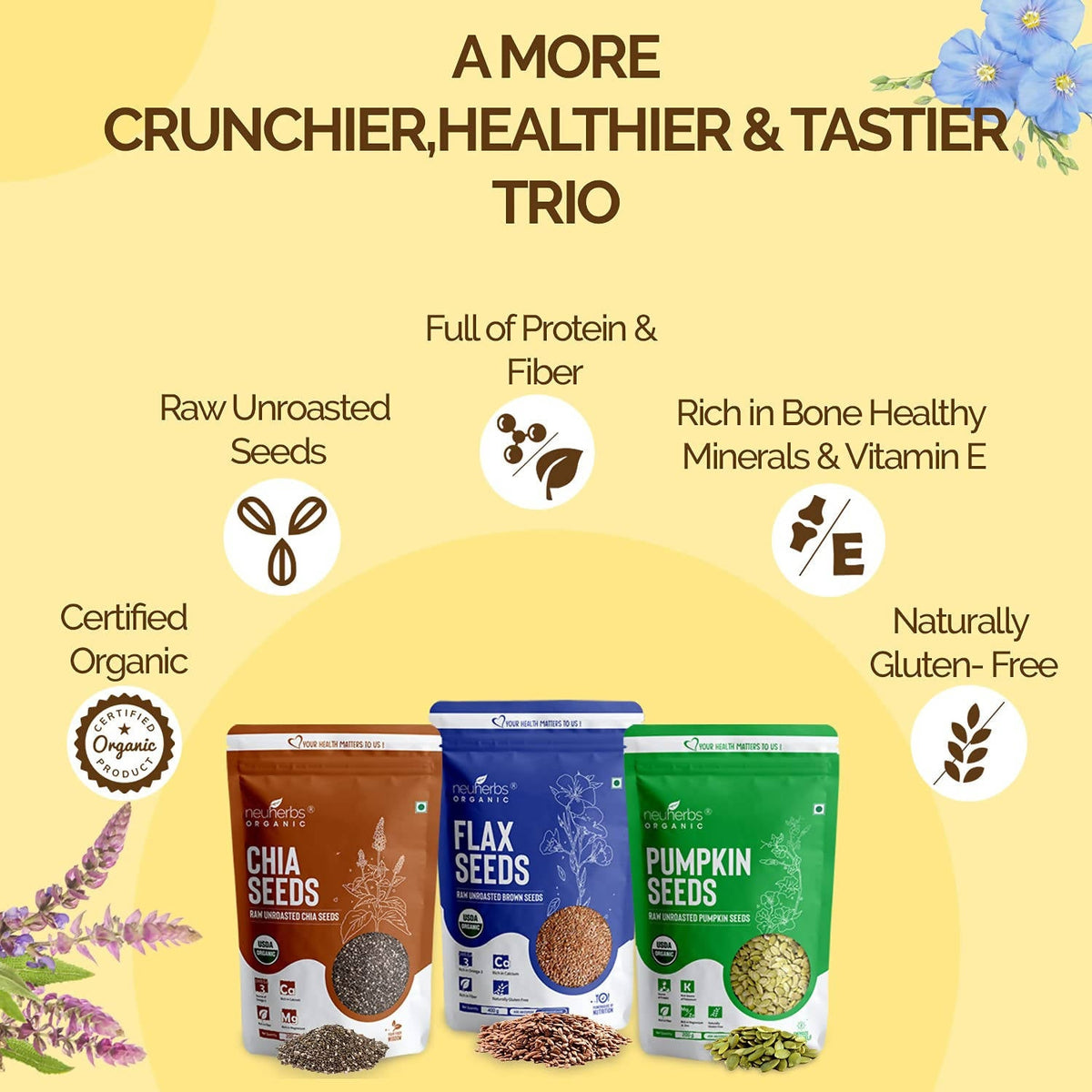 Neuherbs Organic Flax, Chia, and Pumpkin Seeds Combo | Grocsy