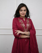 The52 Women's Beautiful Rayon Slub Fabric Embroidery Work Straight Kurta Pant and Dupatta Set | Grocsy