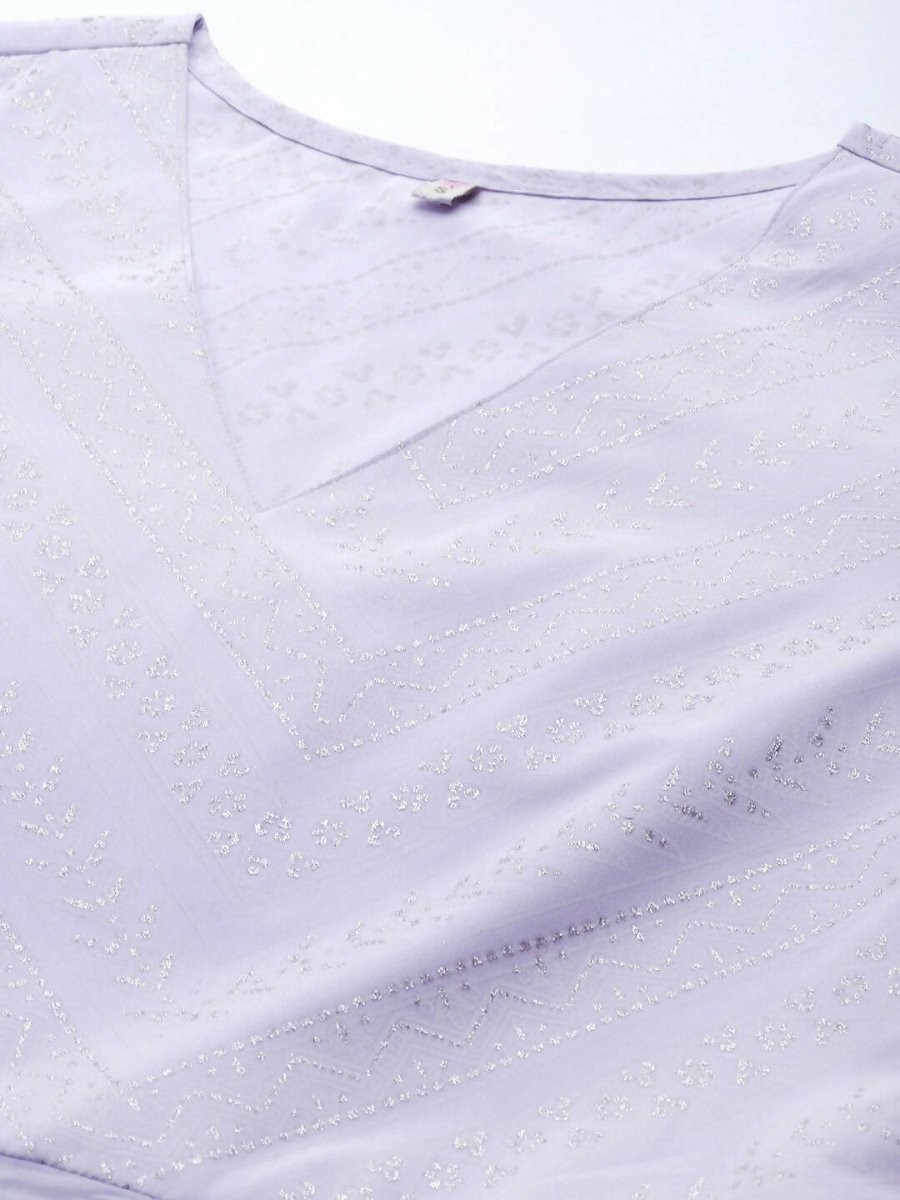 Ahalyaa Lavender & White Floral Printed High Slit Sequined Kurta with Palazzos | Grocsy